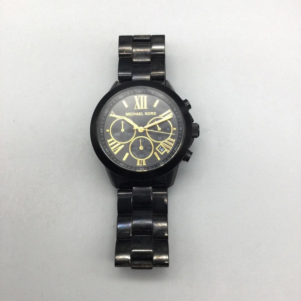 Michael Kors Breken Womens Watch 40mm Black Chronograph MK-6302 New Battery 7.5" - Picture 6 of 15